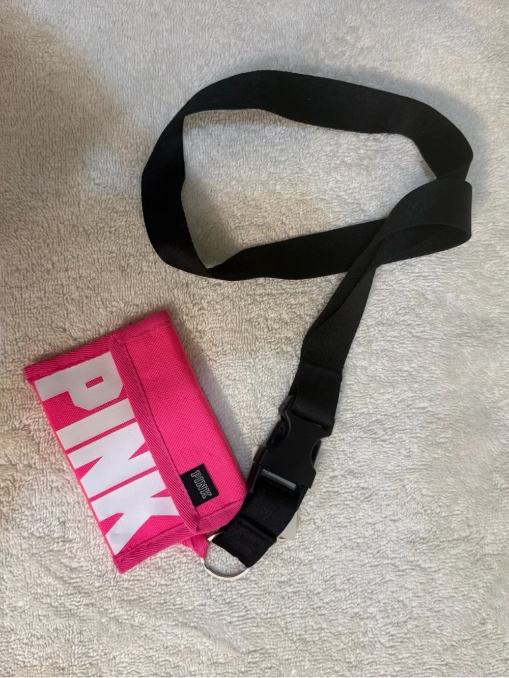 PINK Victoria's Secret Black Lanyard with Hot Pink Card Holder NWT